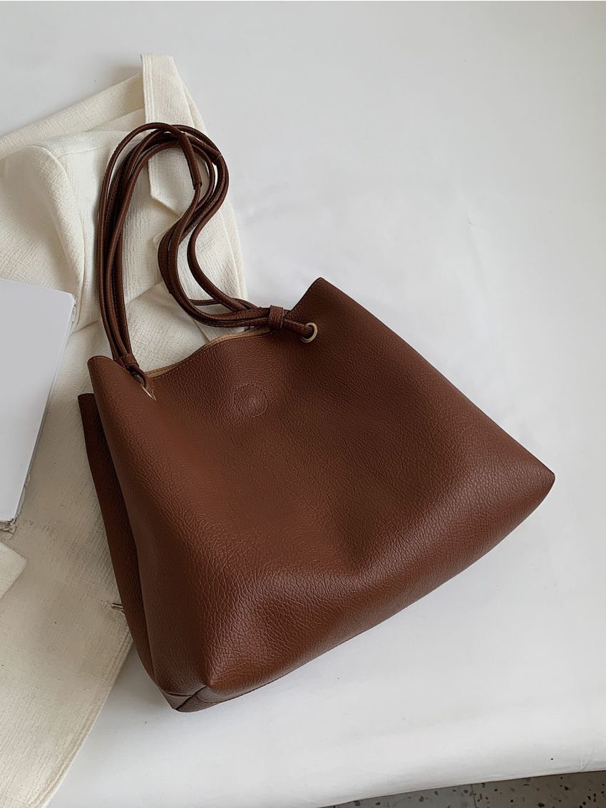 Litchi Embossed Shoulder Tote Bag