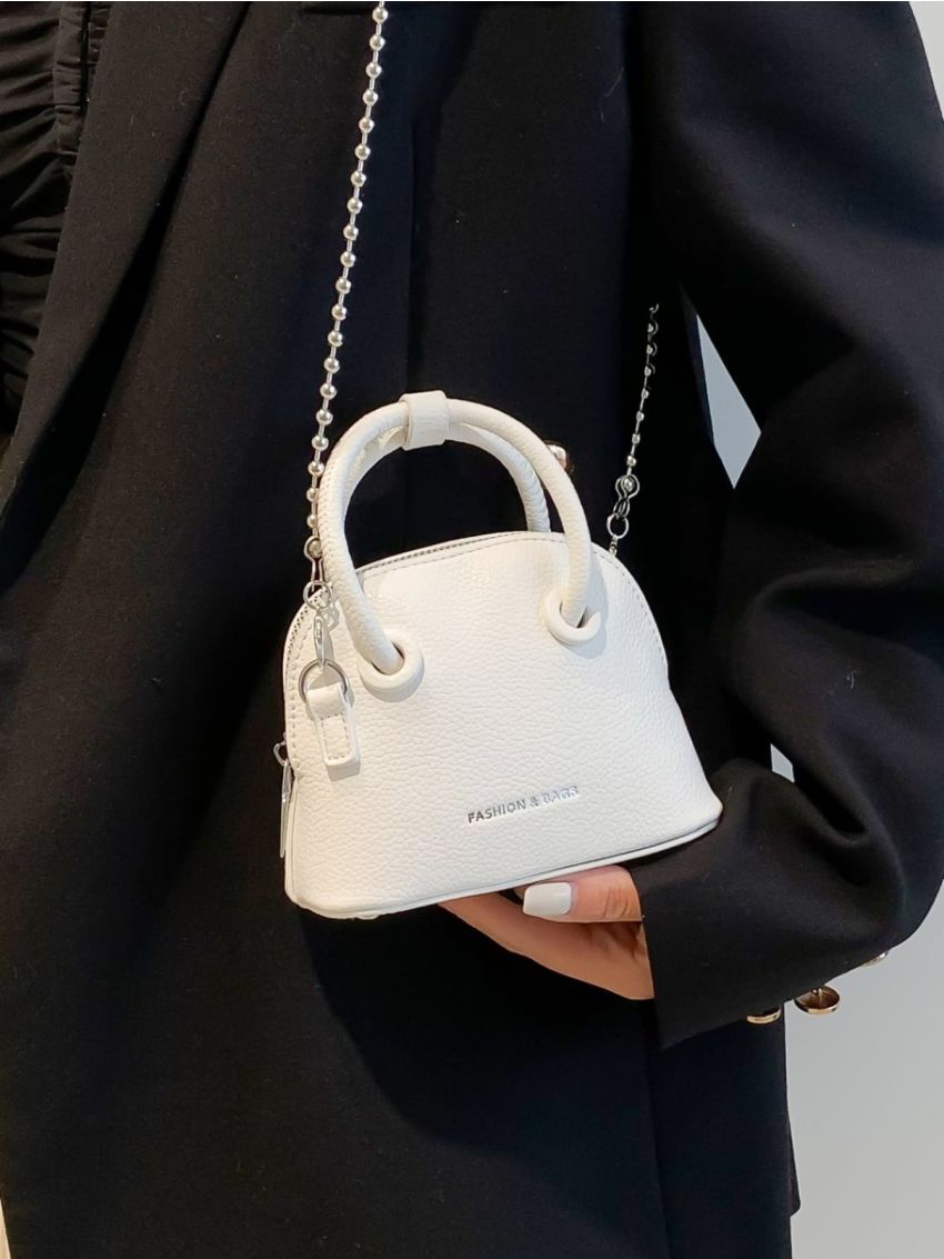 Mini Letter Graphic Litchi Embossed Dome Bag