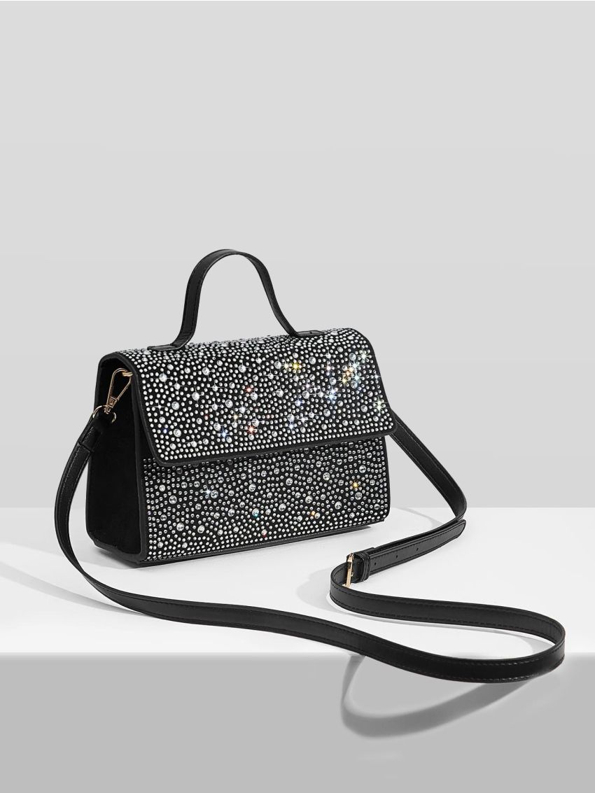 Rhinestone Decor Faux Suede Square Bag