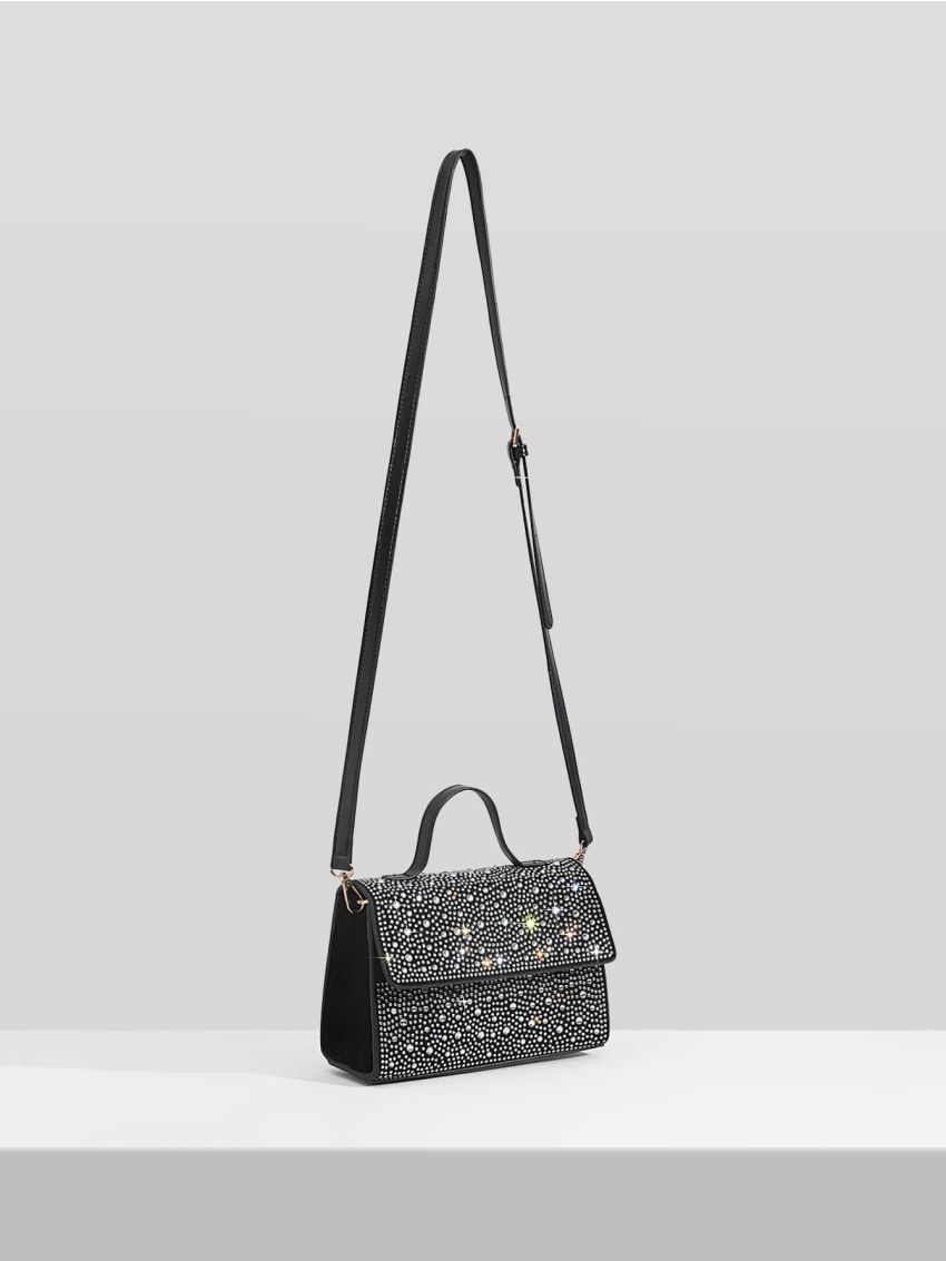 Rhinestone Decor Faux Suede Square Bag