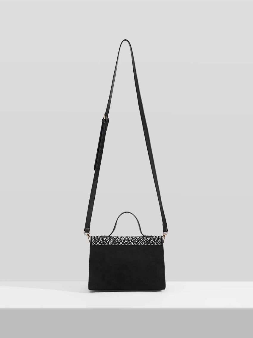 Rhinestone Decor Faux Suede Square Bag