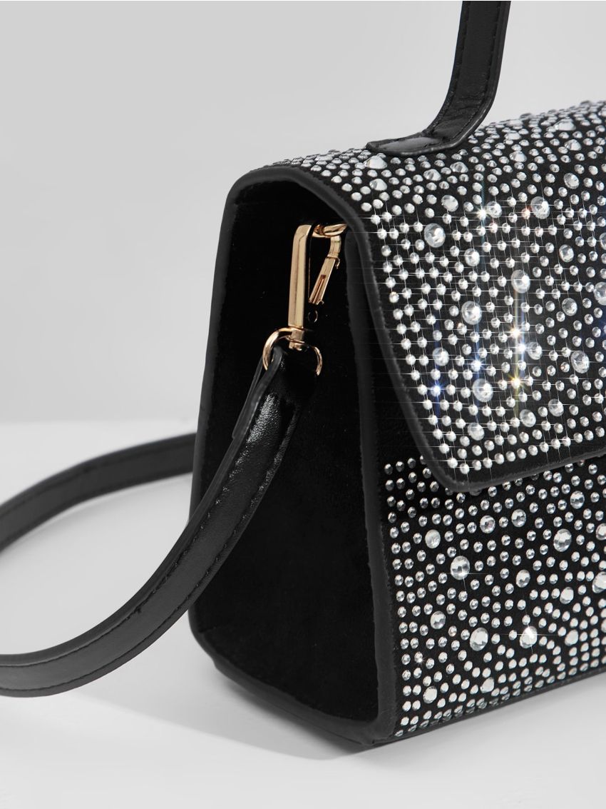 Rhinestone Decor Faux Suede Square Bag