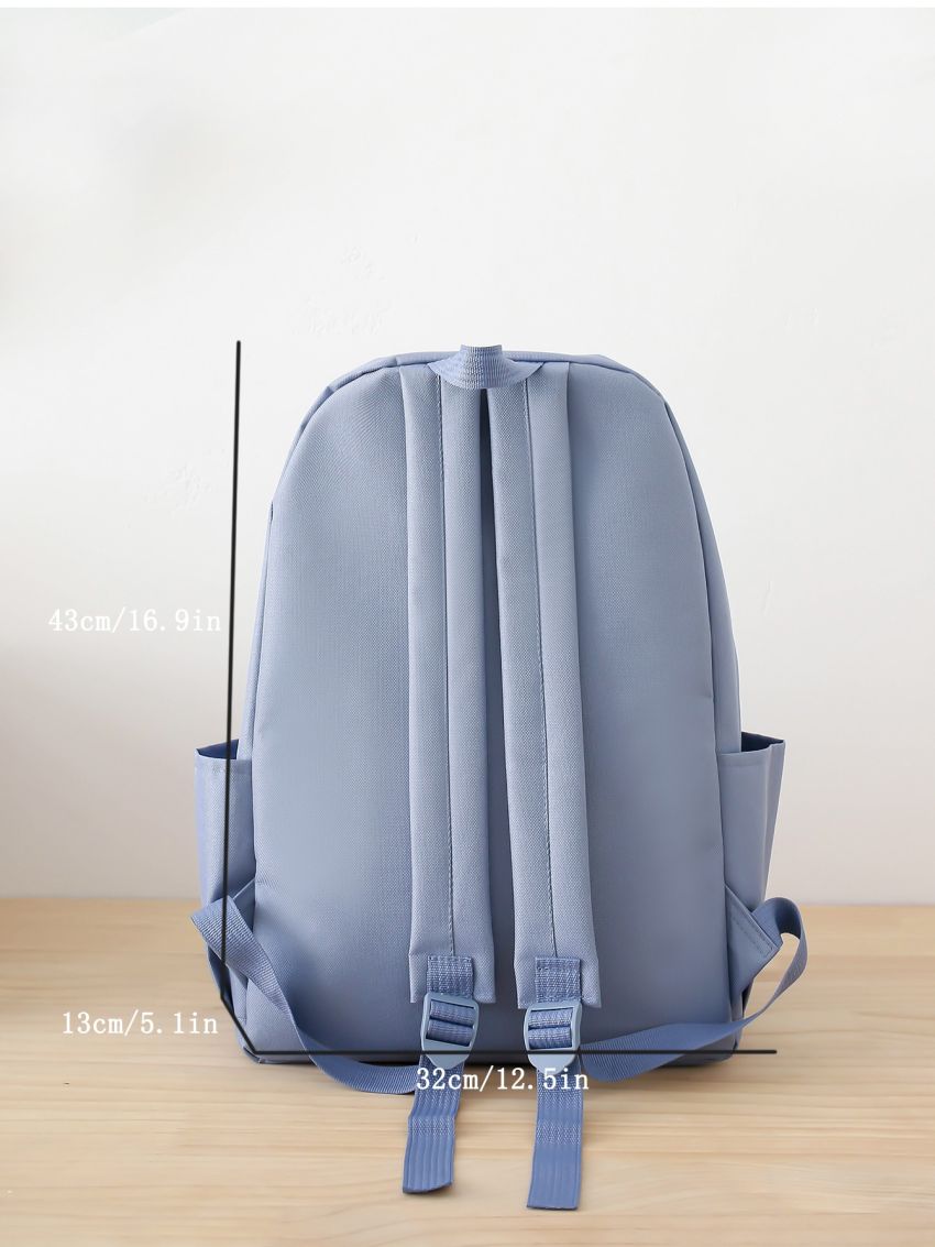 4pcs Colorblock Letter Patch Decor Backpack Set