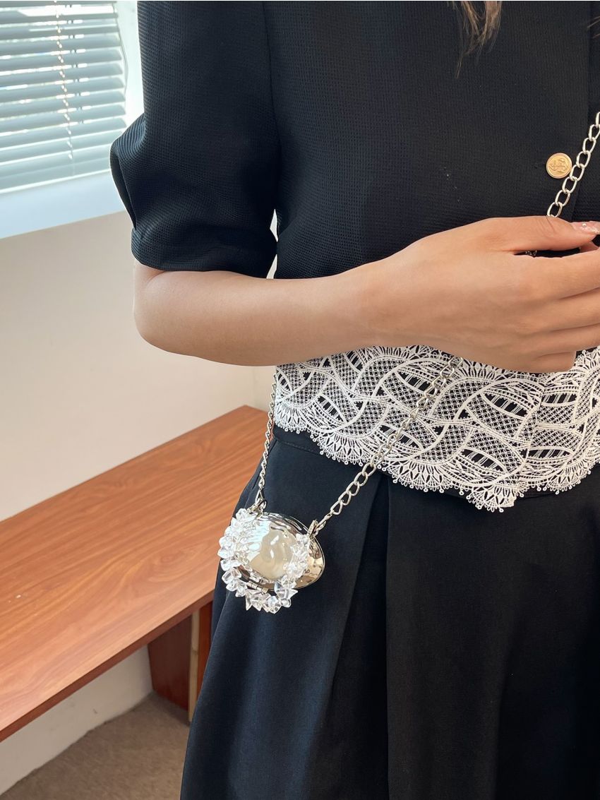 Mini Bead Decor Chain Circle Bag