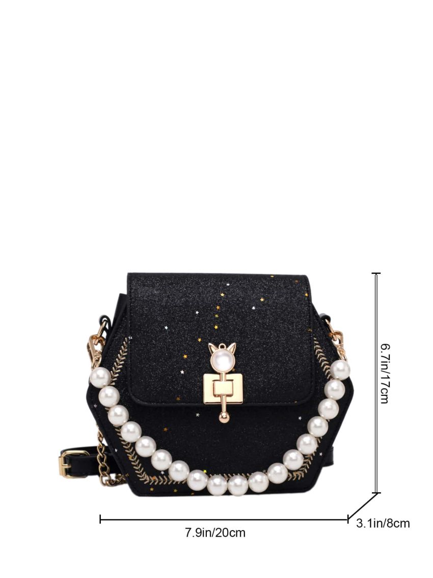 Mini Star & Faux Pearl Decor Flap Chain Novelty Bag