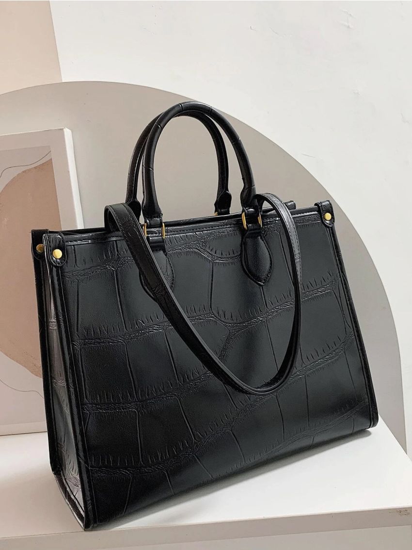 Crocodile Embossed Top Handle Bag