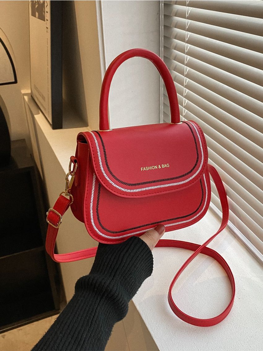 Mini Neon Pink Letter Graphic Flap Square Bag