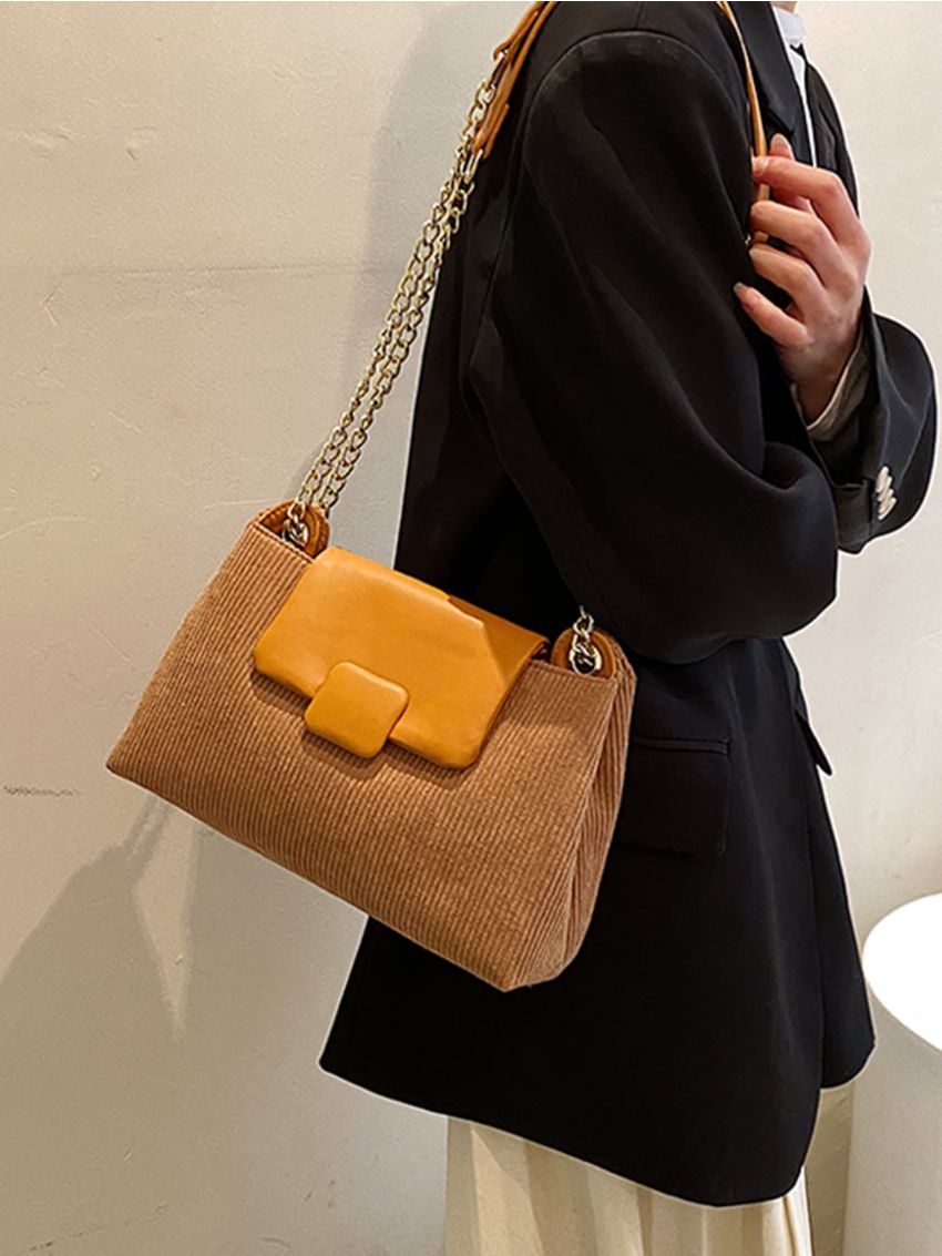 Colorblock Chain Flap Square Bag