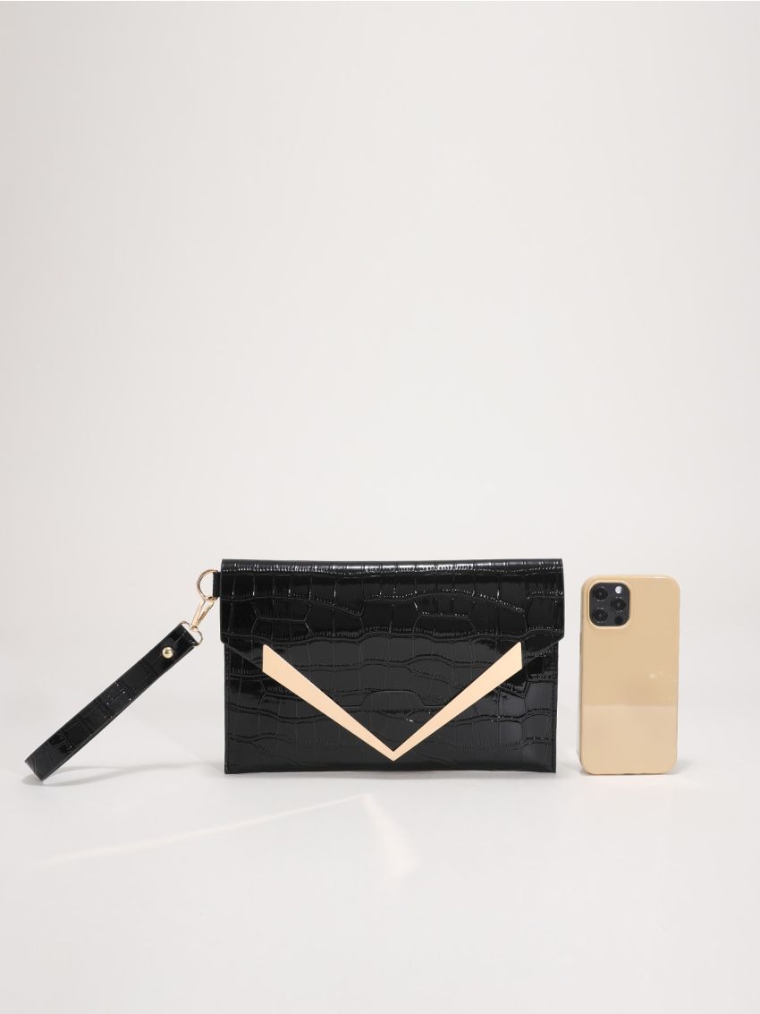 Crocodile Embossed Metal Decor Envelope Bag