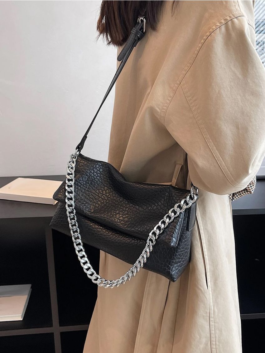 Minimalist Chain Flap Hobo Bag