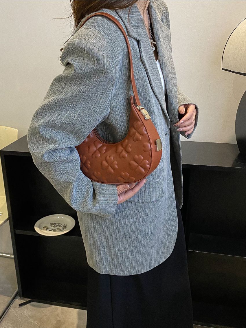 Heart Embossed Hobo Bag