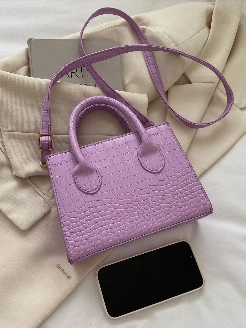 Mini Crocodile Embossed Square Bag