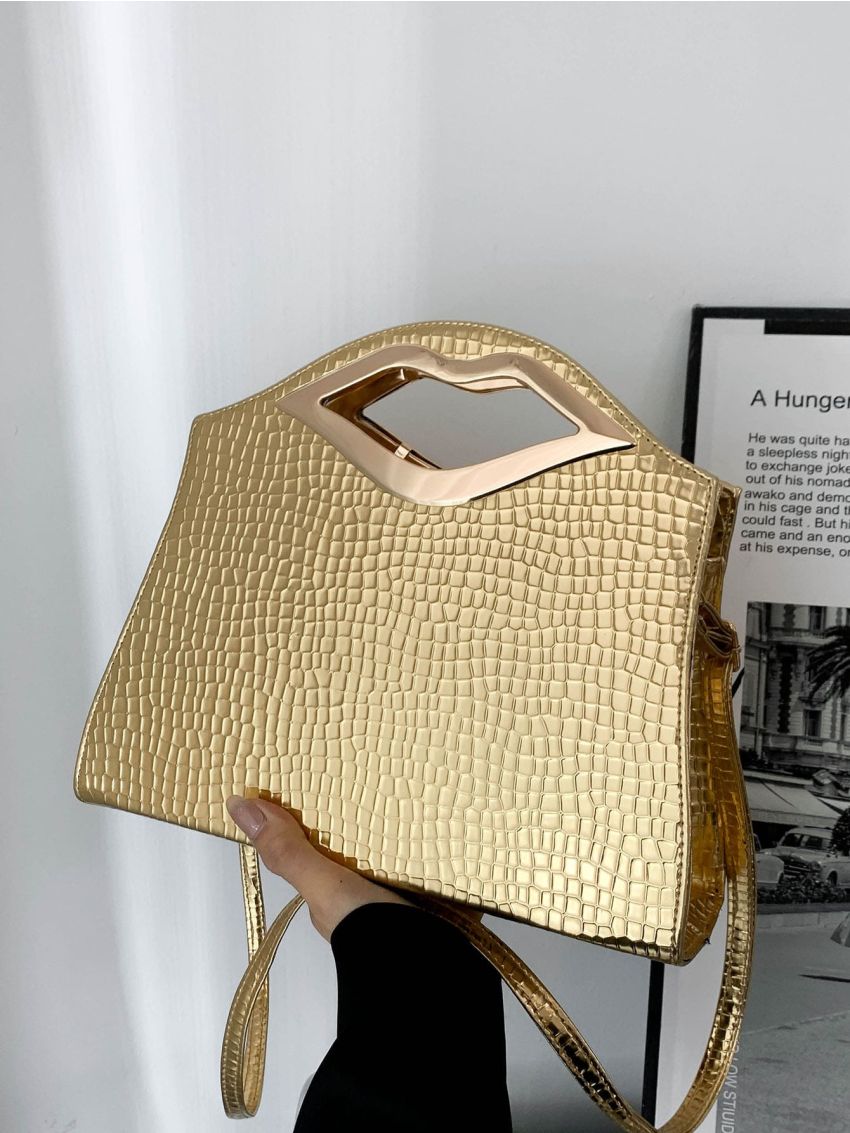 Metallic Crocodile Embossed Square Bag