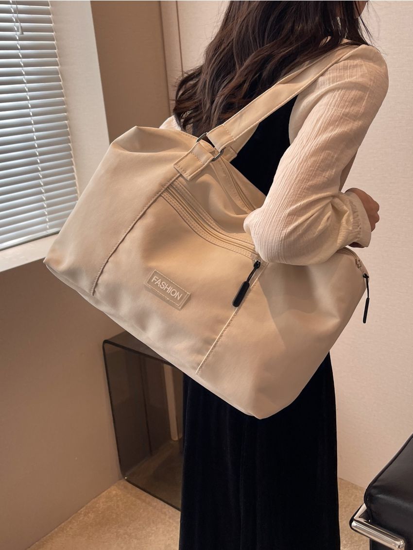 Letter Patch Decor Shoulder Tote Bag