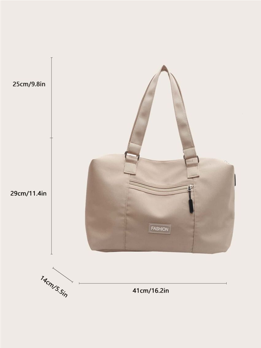 Letter Patch Decor Shoulder Tote Bag