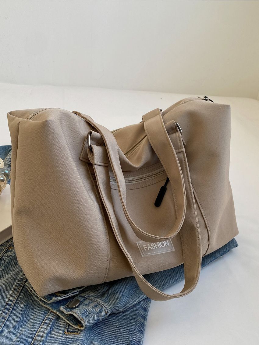 Letter Patch Decor Shoulder Tote Bag