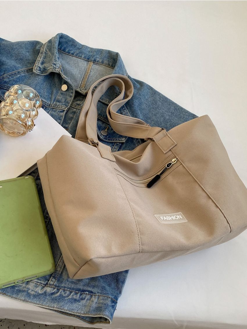 Letter Patch Decor Shoulder Tote Bag