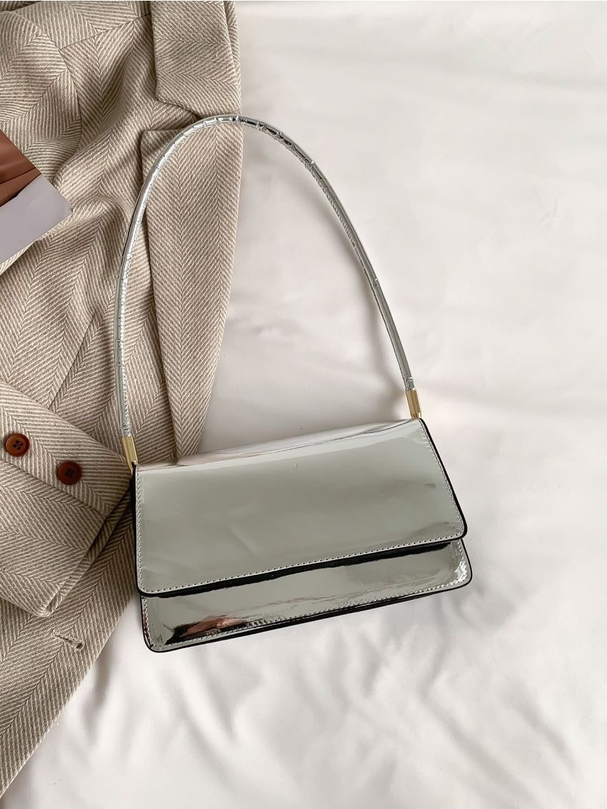 Metallic Flap Baguette Bag
