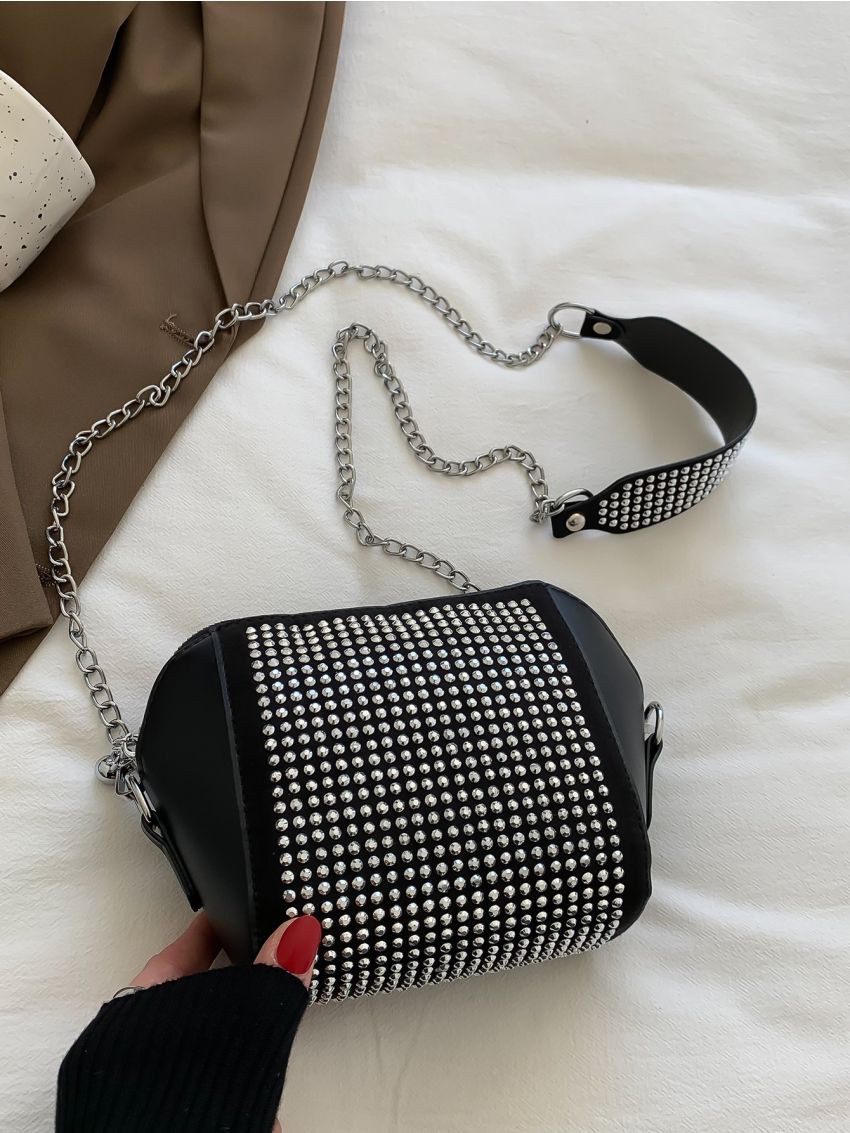 Mini Rhinestone Decor Chain Square Bag
