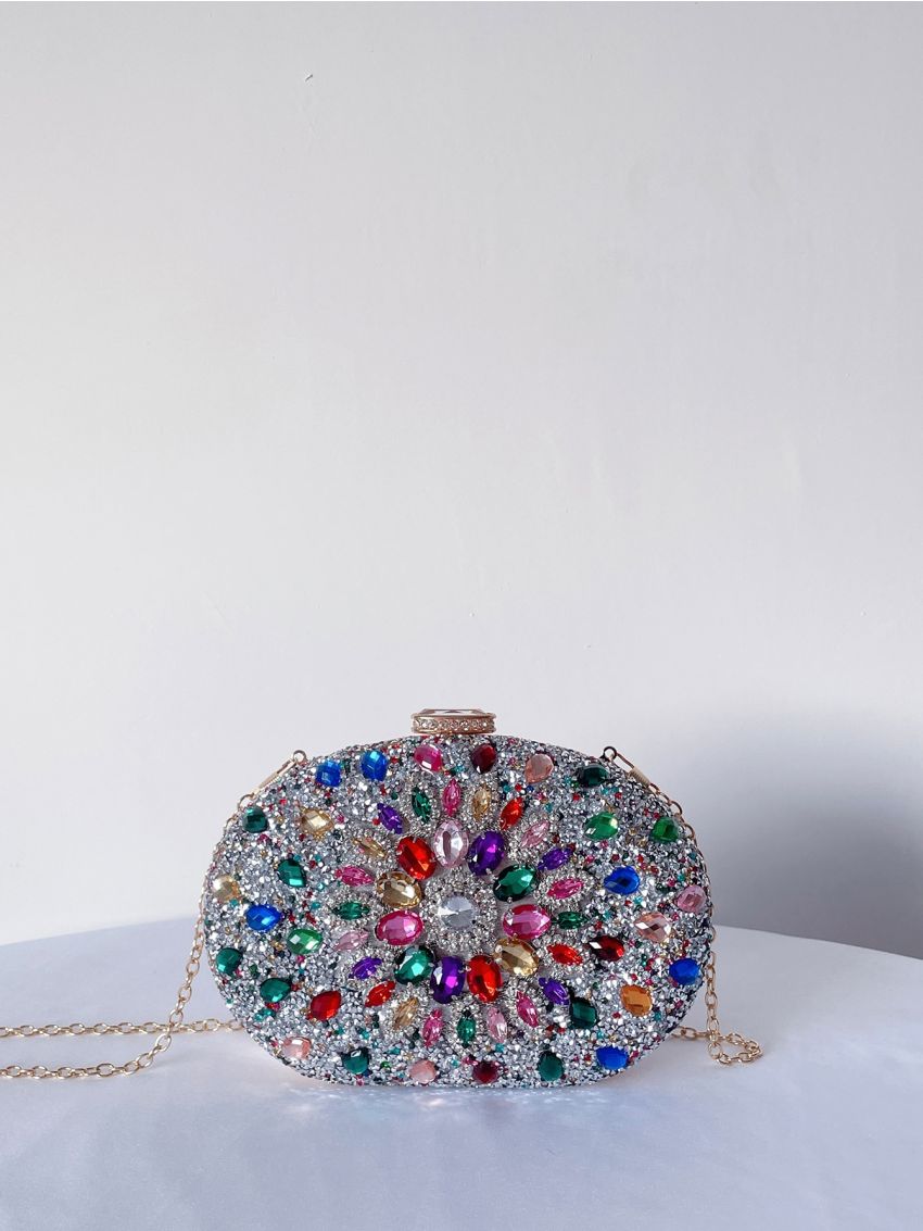 Mini Rhinestone Decor Chain Box Bag