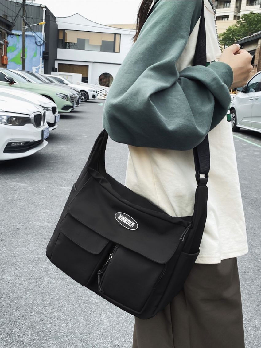 Letter Patch Decor Flap Square Bag