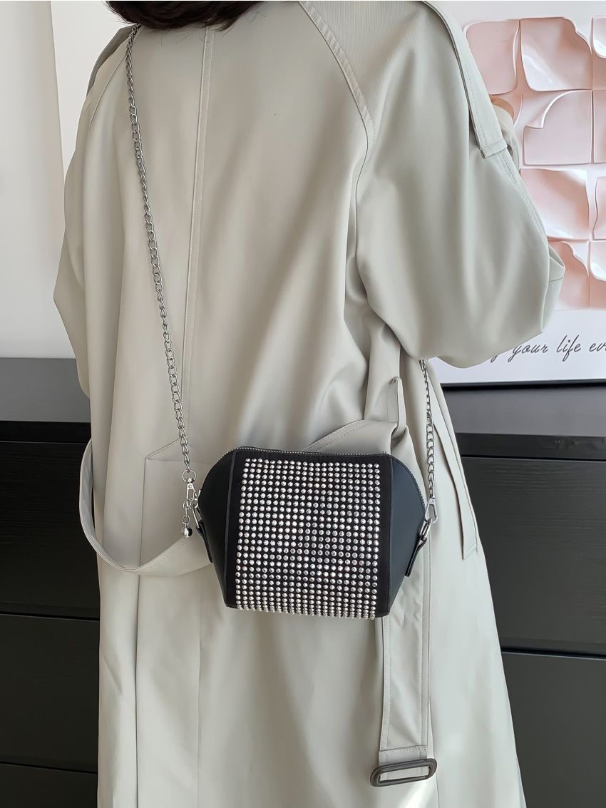 Mini Rhinestone Decor Chain Square Bag