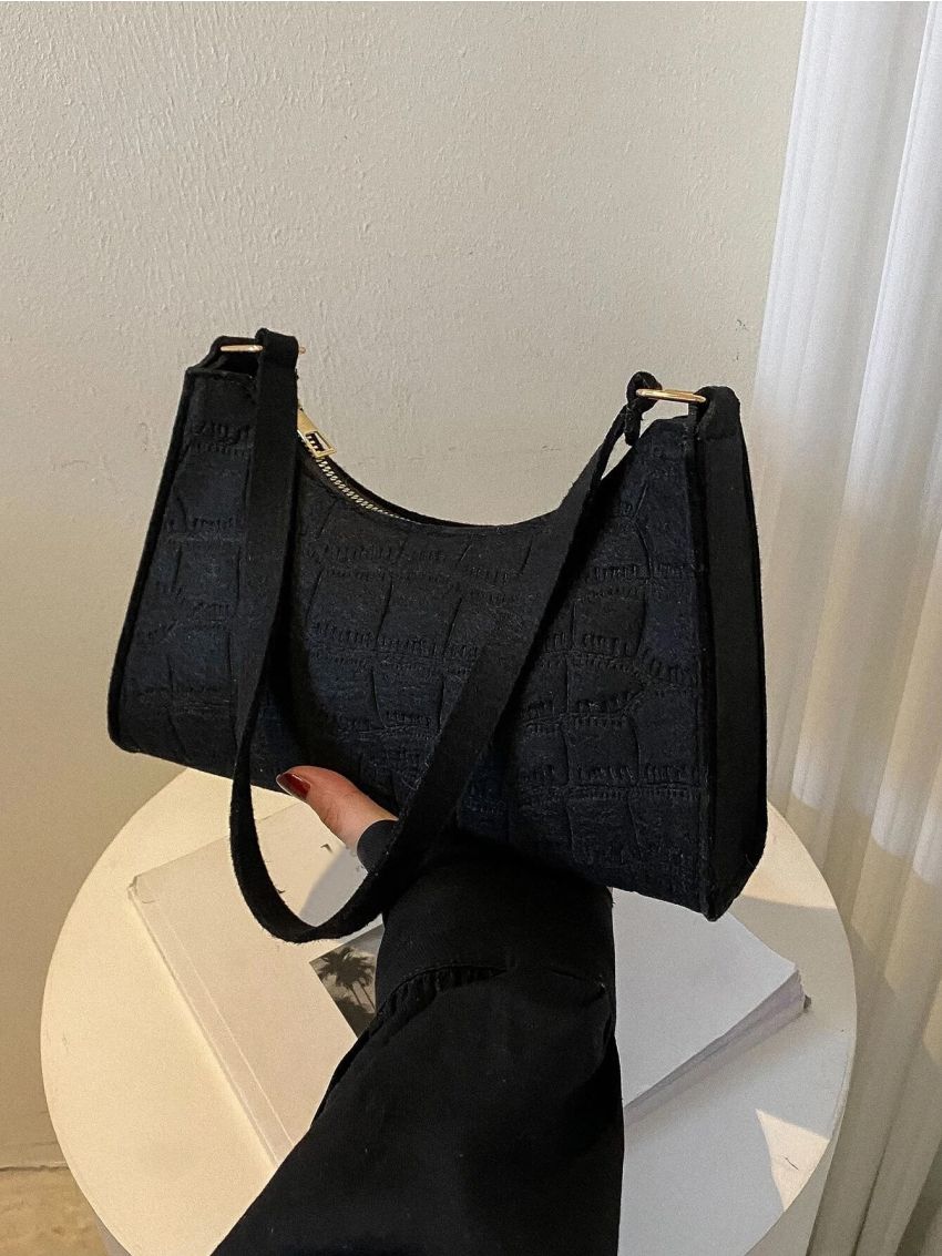 Crocodile Embossed Baguette Bag