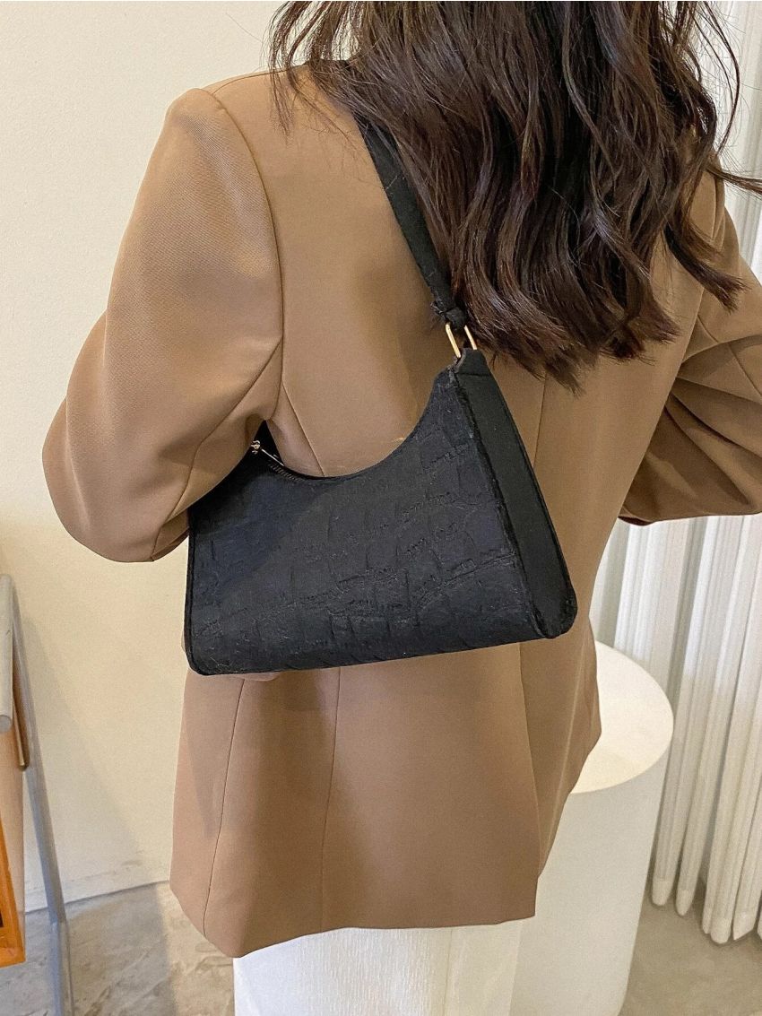 Crocodile Embossed Baguette Bag