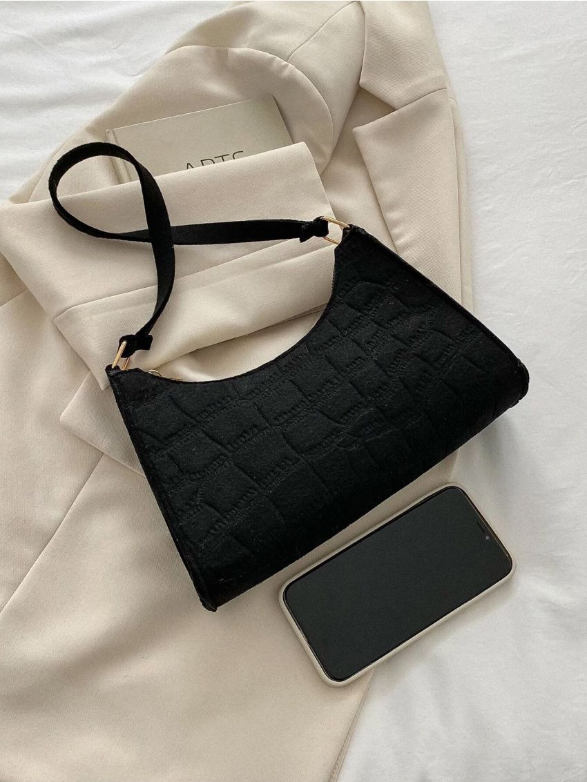 Crocodile Embossed Baguette Bag