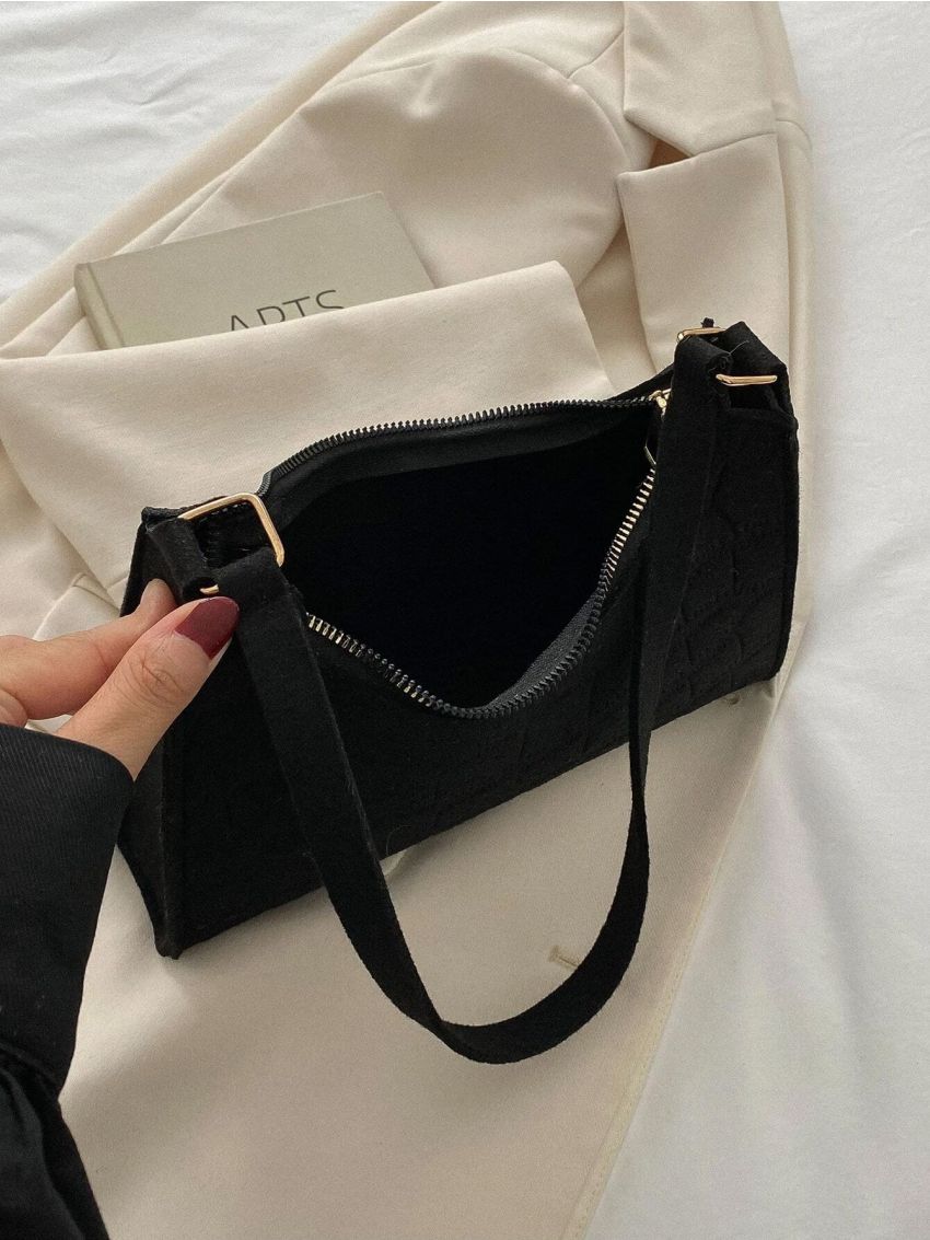 Crocodile Embossed Baguette Bag