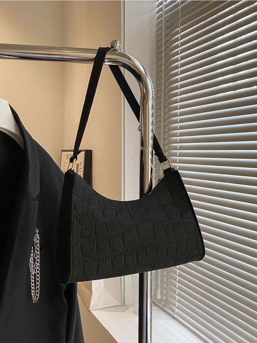 Crocodile Embossed Baguette Bag