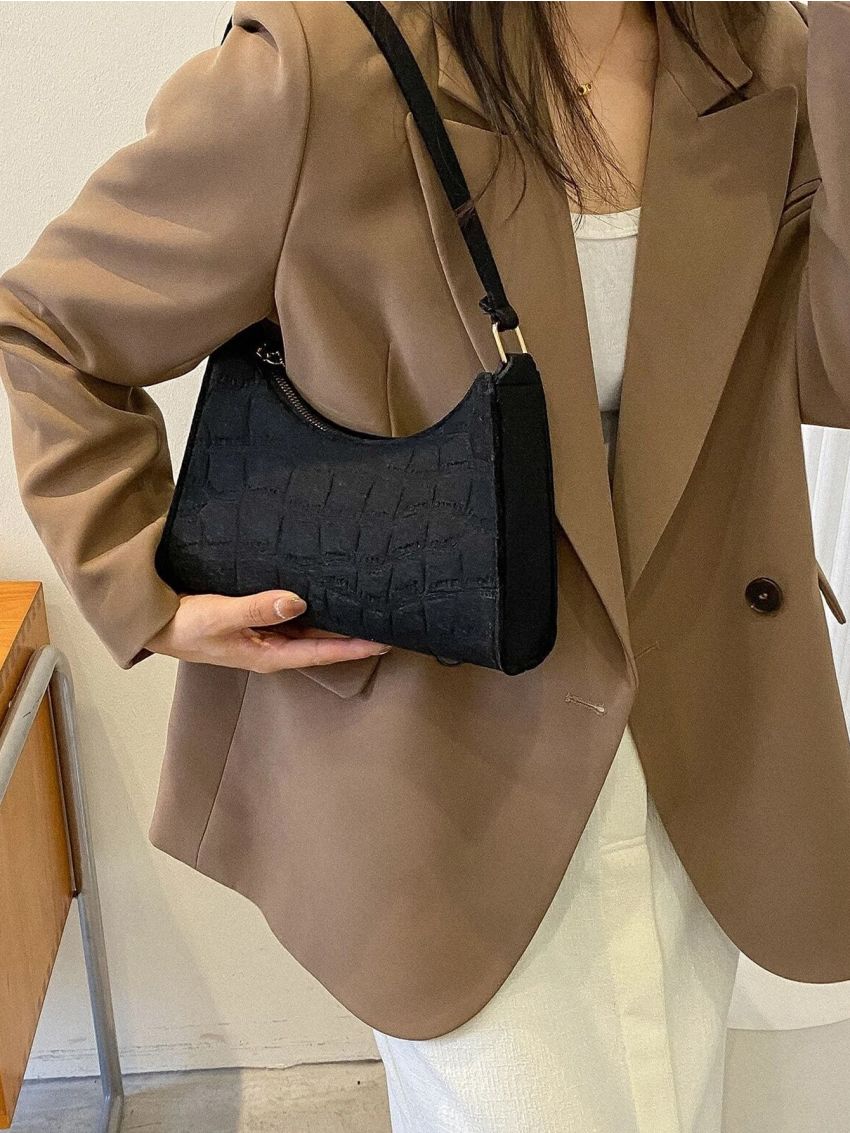 Crocodile Embossed Baguette Bag