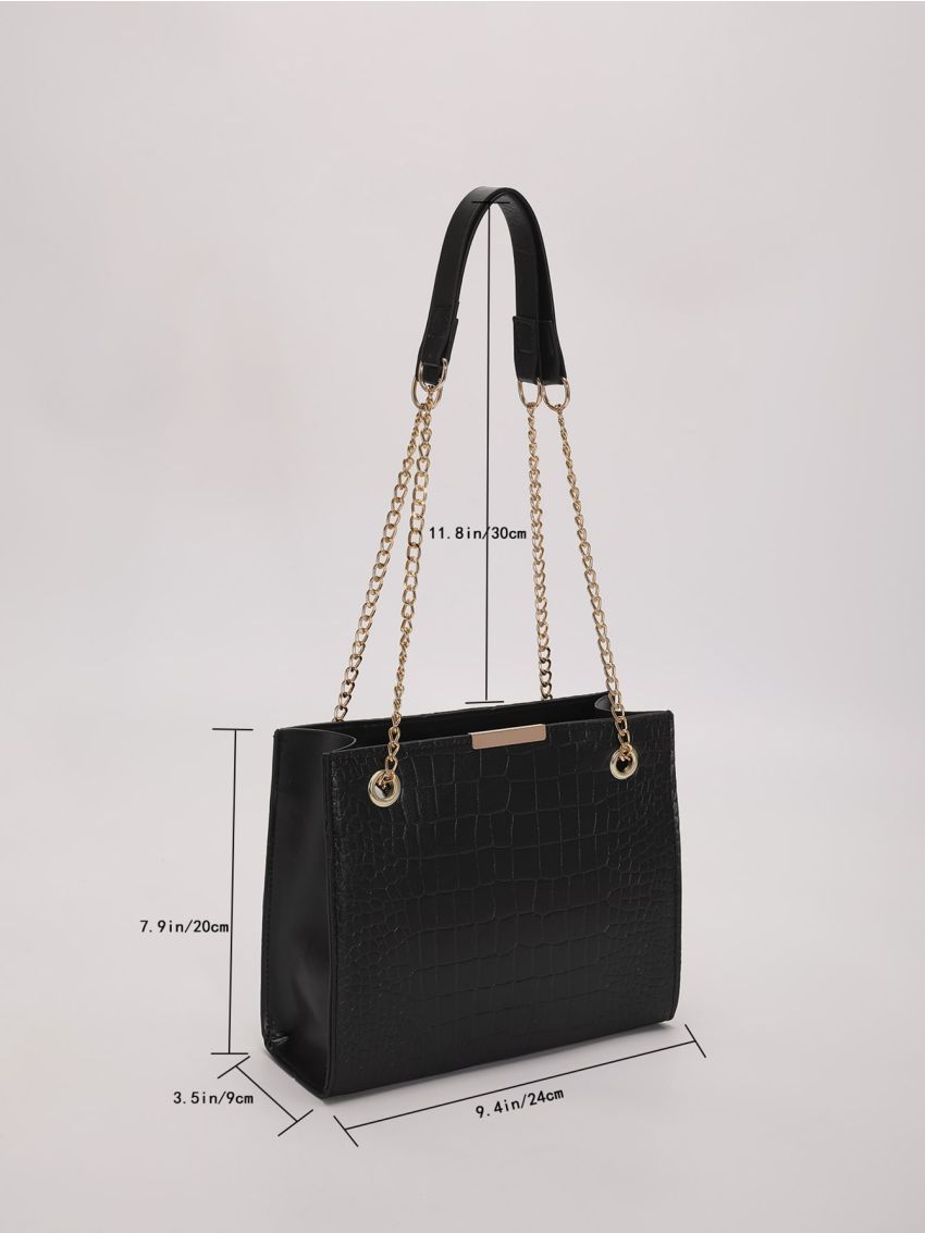Crocodile Embossed Chain Square Bag