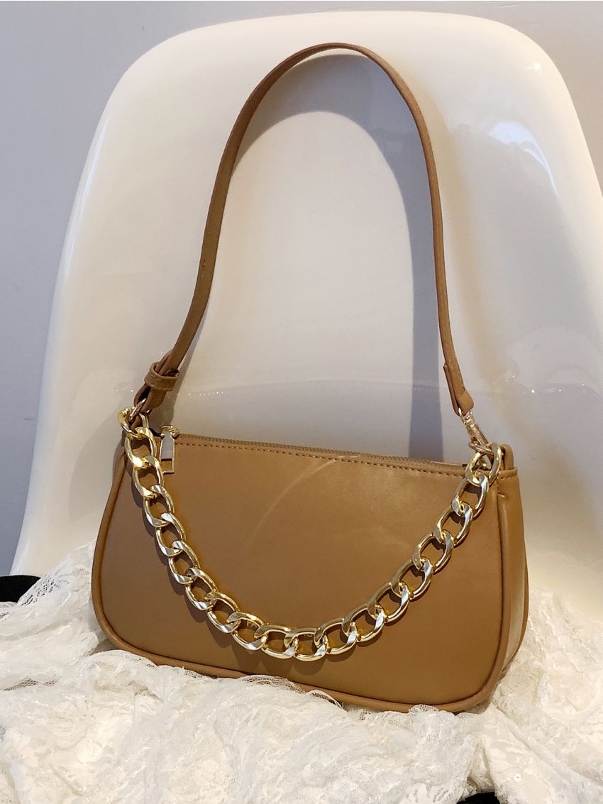 Minimalist Chain Decor Baguette Bag