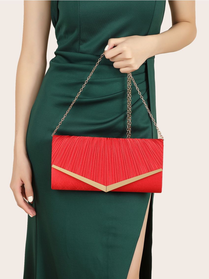 Ruched Detail Metal Decor Envelope Bag