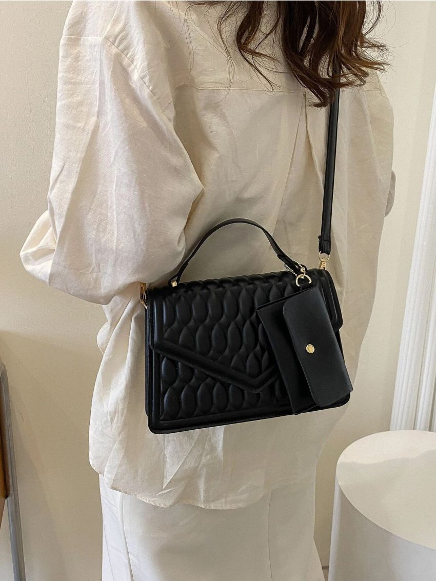 Quilted Flap Square Bag With Coin Purse