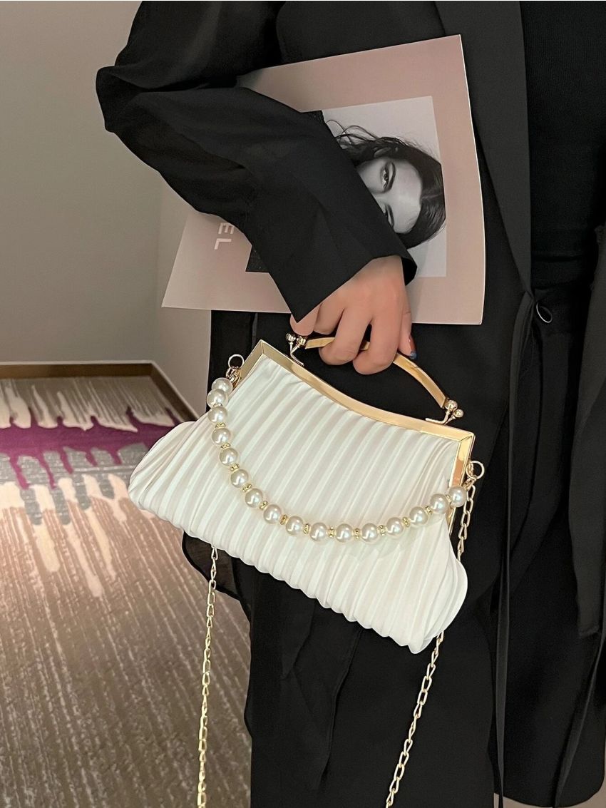 Faux Pearl Decor Chain Satchel Bag