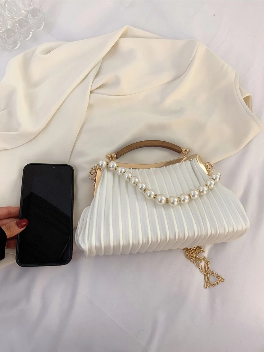 Faux Pearl Decor Chain Satchel Bag