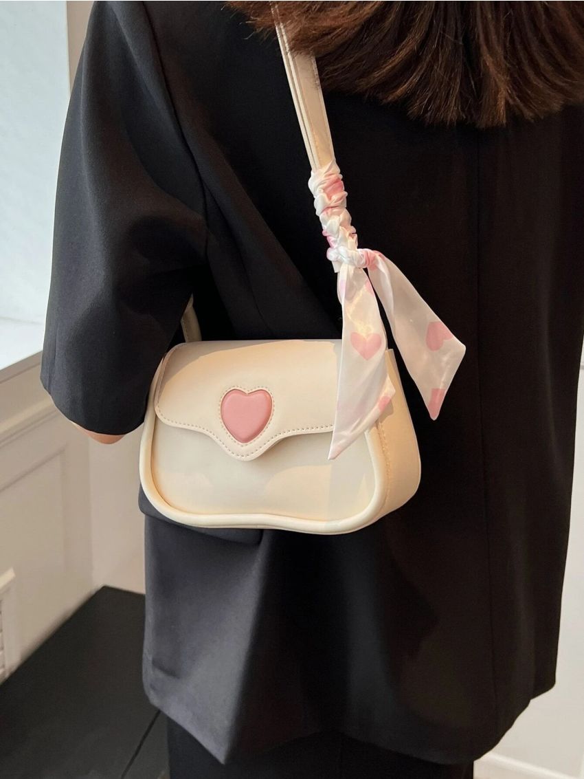 Mini Heart Pattern Twilly Scarf Decor Square Bag