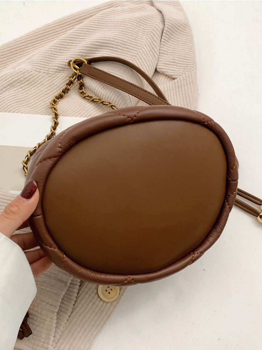 Mini Quilted Drawstring Design Chain Bucket Bag