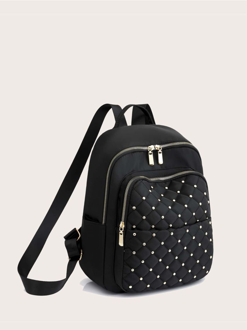 Quilted Studded Decor Functional Backpack