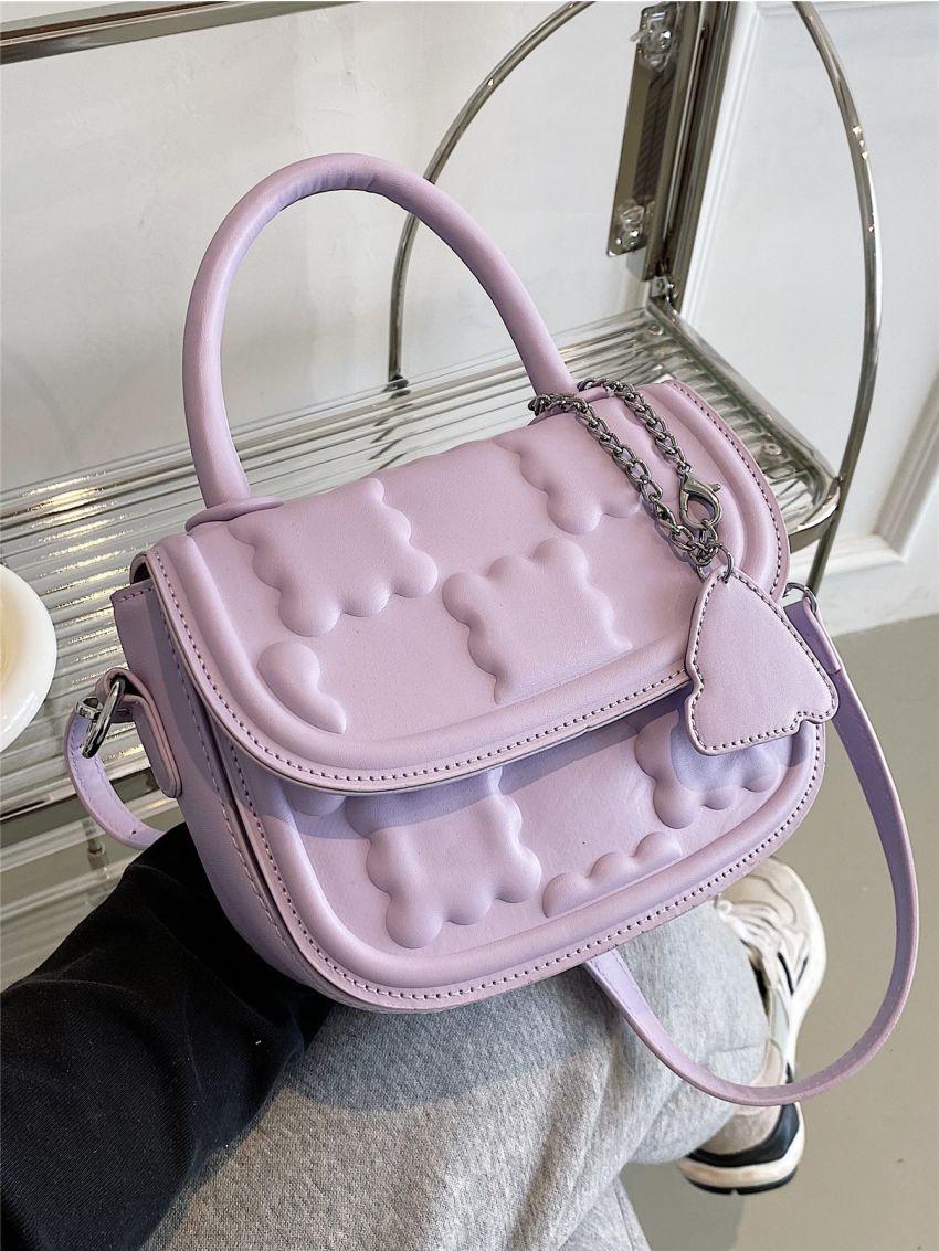 Mini Geometric Embossed Flap Square Bag With Bag Charm