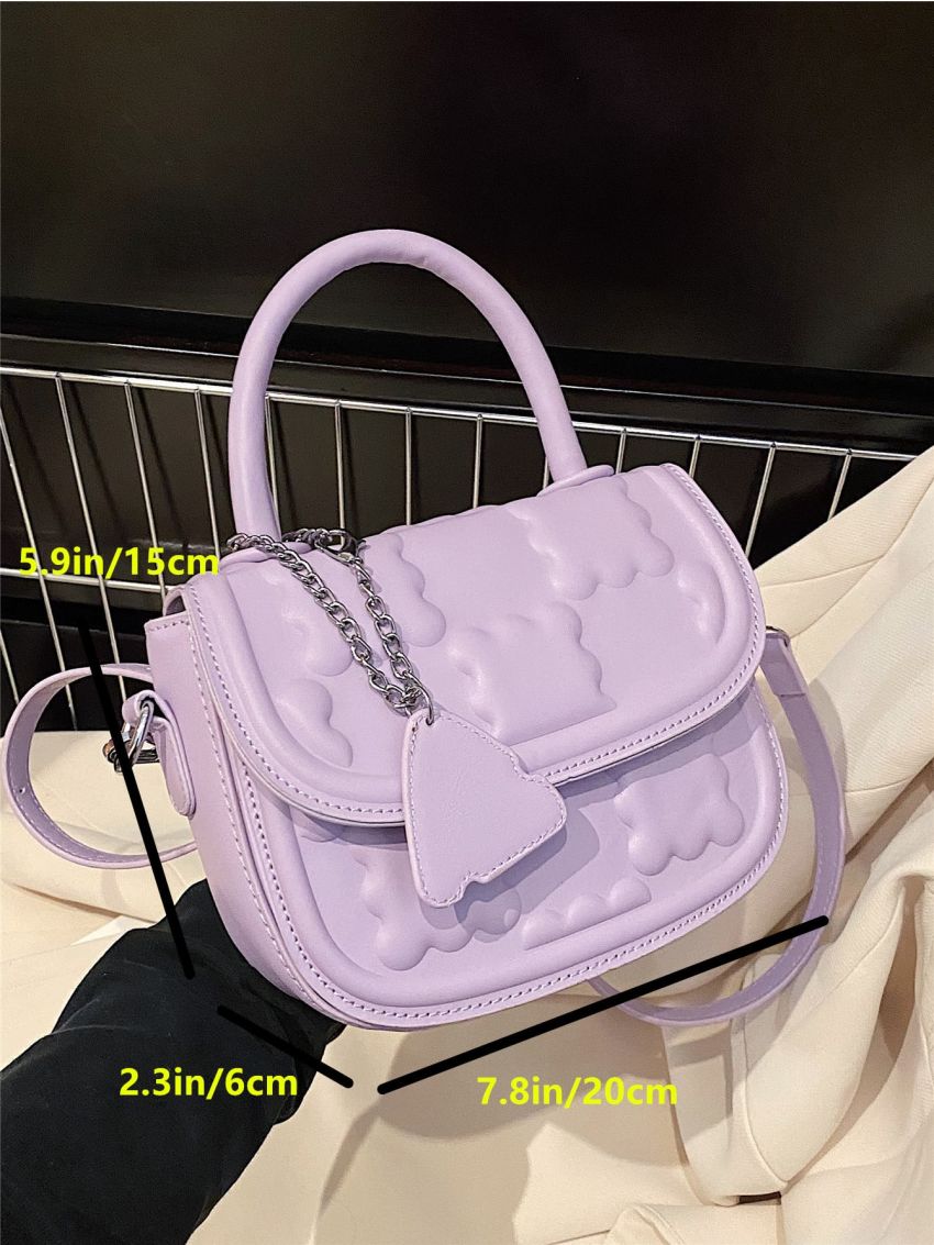 Mini Geometric Embossed Flap Square Bag With Bag Charm