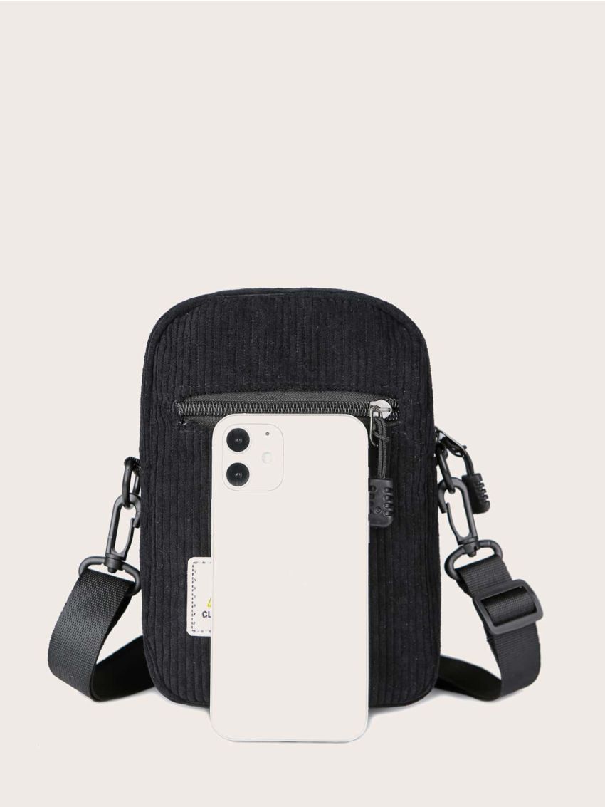 Mini Letter Patch Decor Corduroy Square Bag