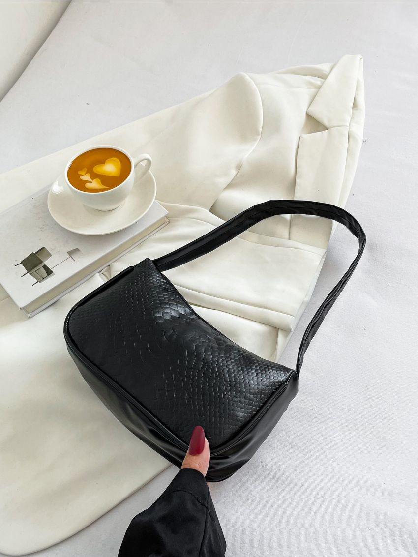 Crocodile Embossed Baguette Bag