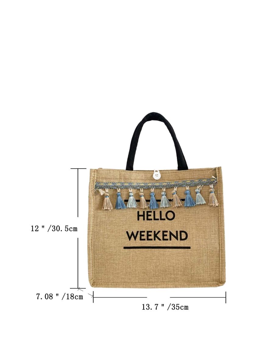 Letter Print Random Tassel Decor Shopper Bag