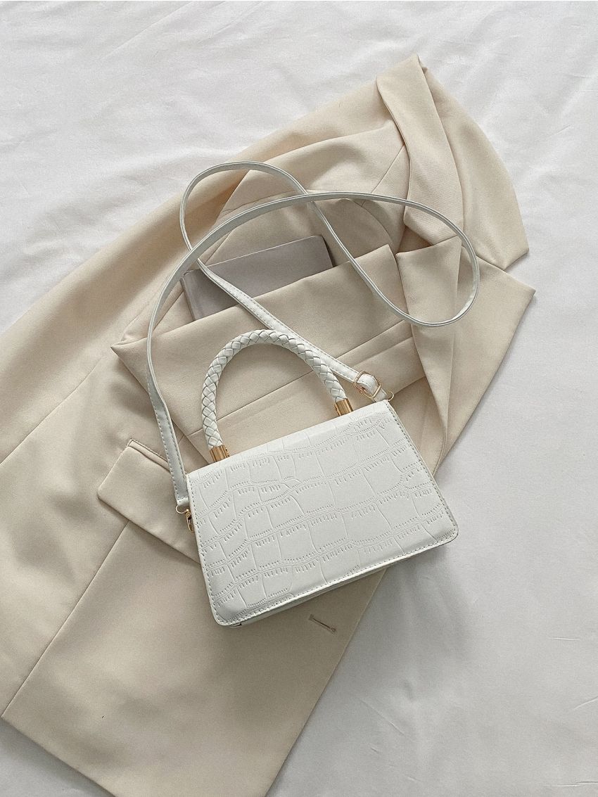 Crocodile Embossed Flap Square Bag