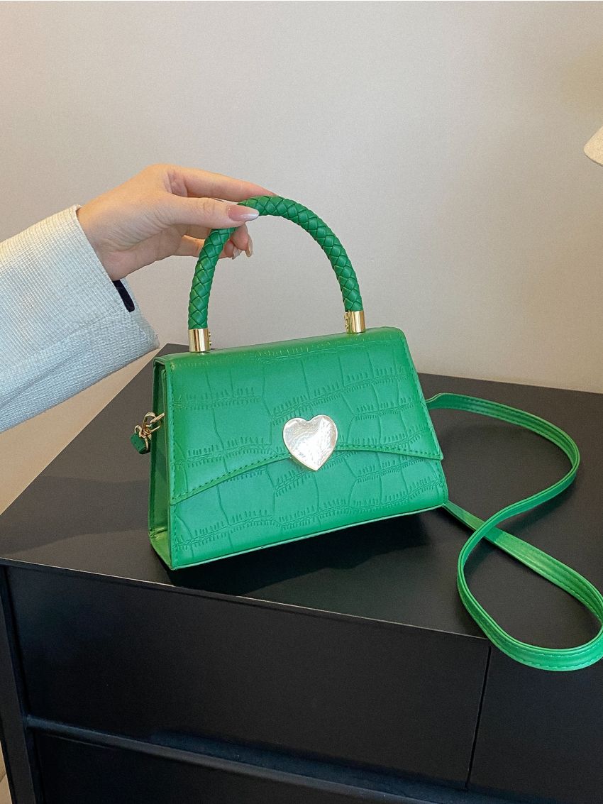 Crocodile Embossed Heart Decor Flap Square Bag
