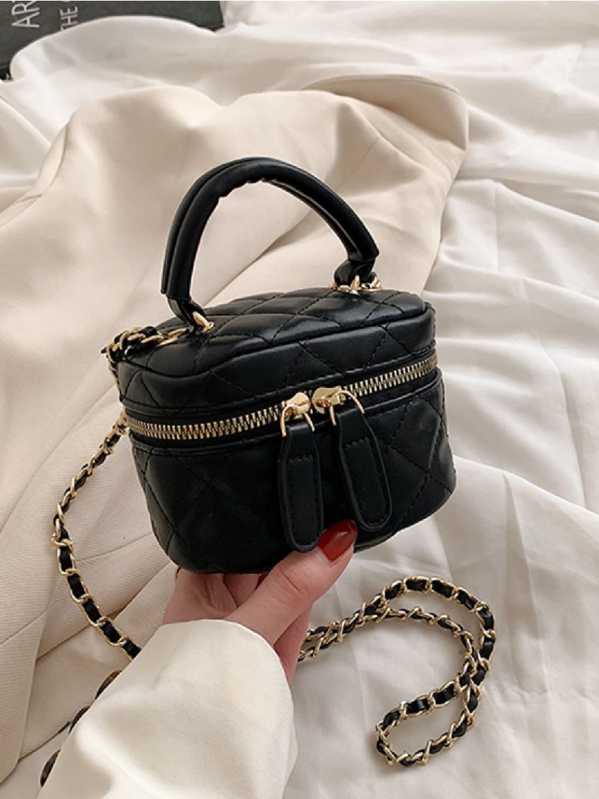 Mini Quilted Pattern Chain Bucket Bag