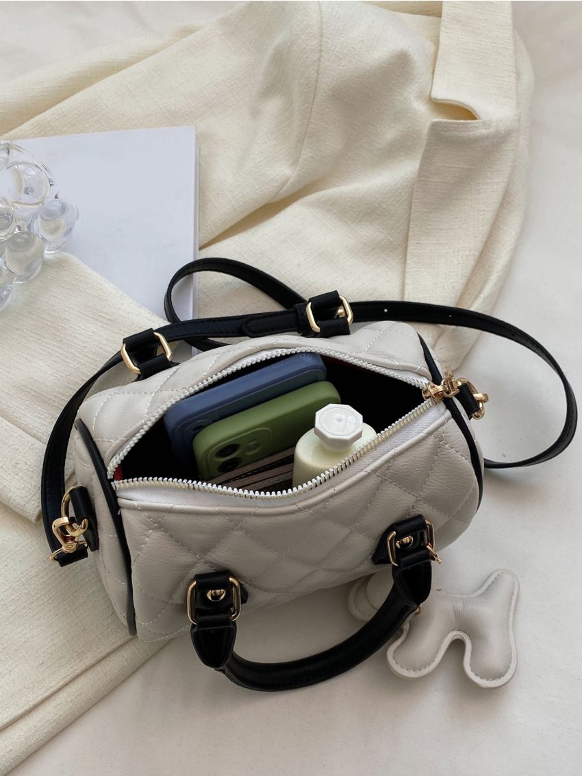 Mini Quilted Boston Bag With Bag Charm